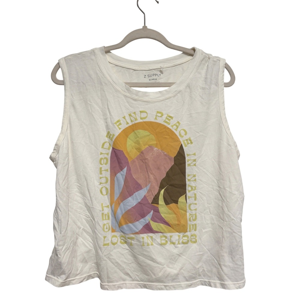 Z Supply Get Outside Find Peace In Nature Graphic Muscle Tank White XL